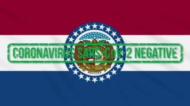 Missouri Birleşik Devletleri bayrağını sallıyor. Yeşil Coronavirüs 'ten kurtulma damgası, döngü