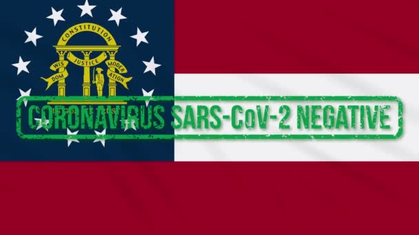 Georgia US state swaying flag with green stamp of freedom from coronavirus, loop — Stock Video