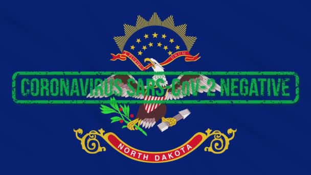 North Dakota Amerikaanse staat zwaaien vlag met groene stempel van de vrijheid van coronavirus, lus — Stockvideo