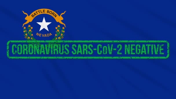 Nevada Stany Zjednoczone kołyszące flagą z zielonym znaczkiem wolności od koronawirusu, pętla — Wideo stockowe