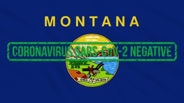 Montana US state swaying flag with green stamp of freedom from coronavirus, loop — Stock Video