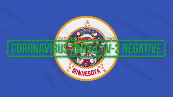 Minnesota Estados Unidos balanceo bandera con sello verde de la libertad de coronavirus, bucle — Vídeo de stock