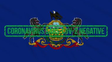 Pensilvanya Birleşik Devletleri bayrağı Coronavirüs 'ten yeşil bir damga ile sallanıyor, döngü