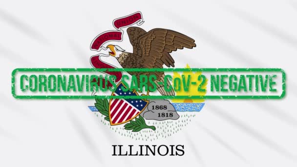Illinois US stát kymácející se vlajka se zeleným razítkem bez koronaviru, smyčka — Stock video