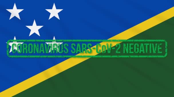 Salomonöarna vajande flagga med grön stämpel av frihet från coronavirus, loop — Stockvideo