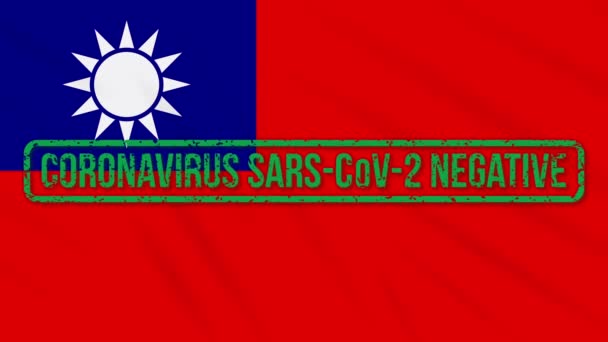 Taiwan schunkelt Flagge mit grünem Stempel der Freiheit von Coronavirus, Schleife — Stockvideo