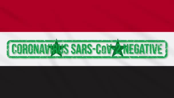 Siria bandera batiente con sello verde de la libertad de coronavirus, bucle — Vídeos de Stock