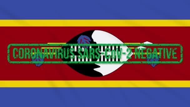 Regno di eSwatini bandiera ondeggiante con timbro di libertà dal coronavirus, anello — Video Stock