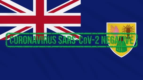 Turcos e Caicos balançando bandeira com selo verde de liberdade de coronavírus, loop — Vídeo de Stock