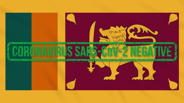 Sri Lanka swaying flag with green stamp of freedom from coronavirus, loop — Stock Video