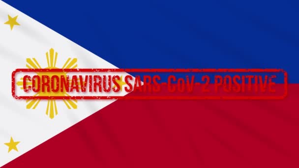 Bandera oscilante de Filipinas estampada con respuesta positiva a COVID-19, bucle — Vídeo de stock