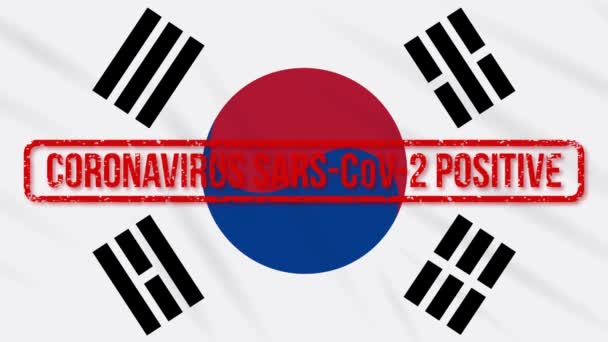 Korea Południowa kołysząca się flagą opatrzona pozytywną odpowiedzią na COVID-19, pętla — Wideo stockowe
