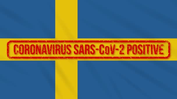Szwecja kołysząca się flagą opatrzoną pozytywną odpowiedzią na COVID-19, pętla — Wideo stockowe