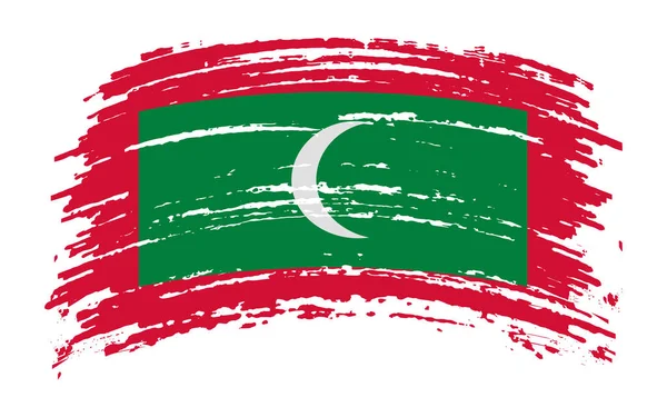 Malediven Vlag Grunge Penseelstreek Vectorafbeelding — Stockvector