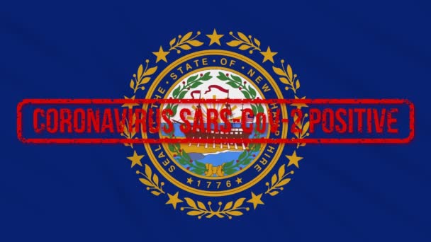 New Hampshire αμερικανική πολιτεία ταλάντευση σημαία σφραγισμένη με θετική απάντηση COVID-19 βρόχο — Αρχείο Βίντεο