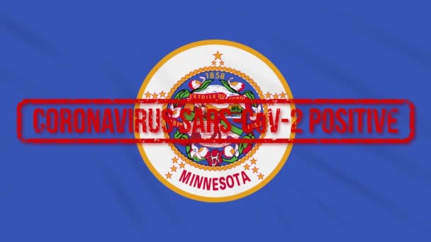 Minnesota Etats-Unis drapeau oscillant estampillé avec une réponse positive à COVID-19, boucle — Video