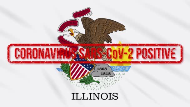 Illinois Amerikaanse staat zwaaiende vlag gestempeld met positieve reactie op COVID-19, lus — Stockvideo
