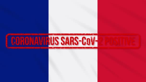 Francia balanceándose bandera sellada con respuesta positiva a COVID-19, bucle — Vídeo de stock
