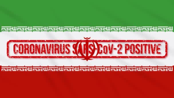 Drapeau oscillant de l'Iran marqué d'une réponse positive à COVID-19, boucle 