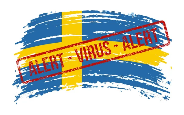 Zweedse Verscheurde Vlag Met Een Stempel Met Woorden Alert Virus — Stockvector