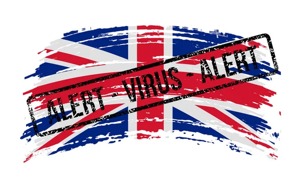Reino Unido Bandeira Rasgada Com Selo Com Palavras Vírus Alerta — Vetor de Stock