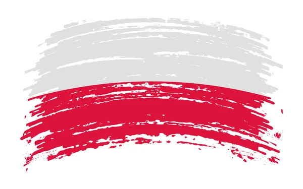 Poolse Verscheurde Vlag Grunge Penseelstreek Vectorafbeelding — Stockvector