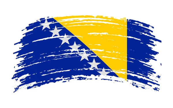 Bósnia Herzegovina Rasgado Bandeira Grunge Pincel Acidente Vascular Cerebral Imagem — Vetor de Stock