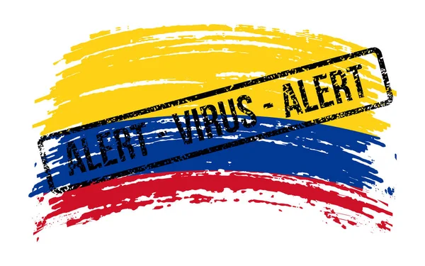 Bandeira Rasgada Colombiana Com Selo Com Palavras Vírus Alerta Imagem — Vetor de Stock