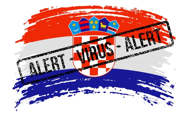 带有带有警告病毒 矢量图像字样的印章的克罗地亚撕破国旗 — 图库矢量图片