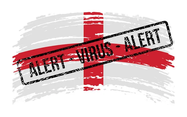 Engelse Verscheurde Vlag Met Een Stempel Met Woorden Alert Virus — Stockvector