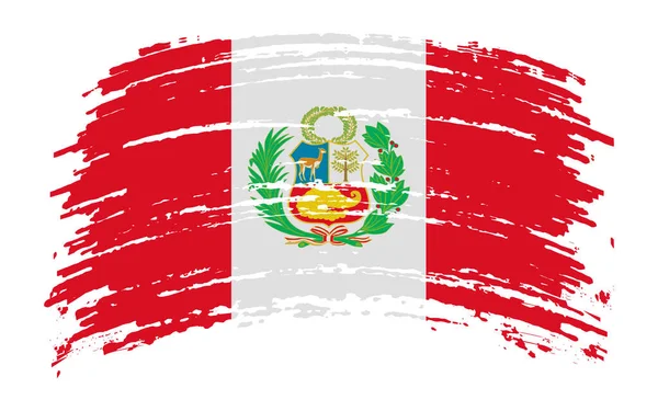 Bandera Peruana Rasgada Pincelada Grunge Imagen Vectorial — Vector de stock