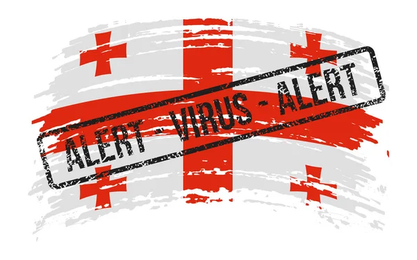 Georgische Verscheurde Vlag Met Een Stempel Met Woorden Alert Virus — Stockvector