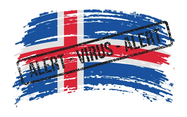 Ijslandse Verscheurde Vlag Met Een Stempel Met Woorden Alert Virus — Stockvector