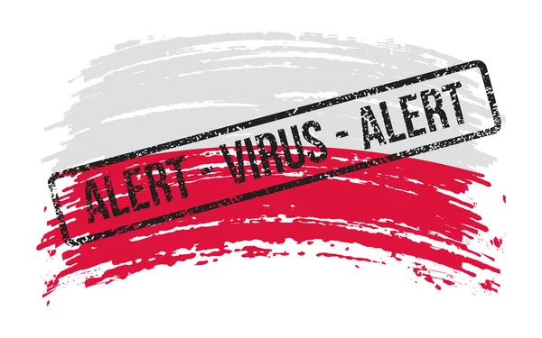 Poolse Verscheurde Vlag Met Een Stempel Met Woorden Alert Virus — Stockvector