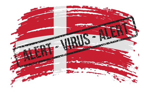 Deense Verscheurde Vlag Met Een Stempel Met Woorden Alert Virus — Stockvector