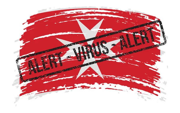 Maltese Verscheurde Vlag Met Een Stempel Met Woorden Alert Virus — Stockvector