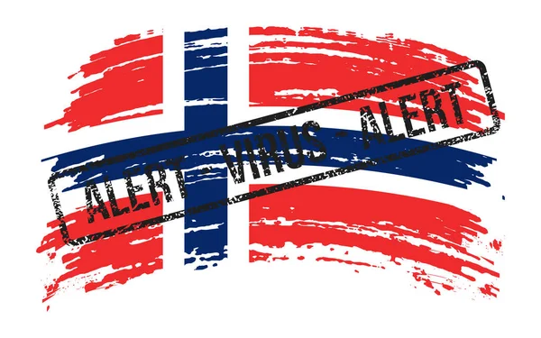 Noorse Verscheurde Vlag Met Een Stempel Met Woorden Alert Virus — Stockvector