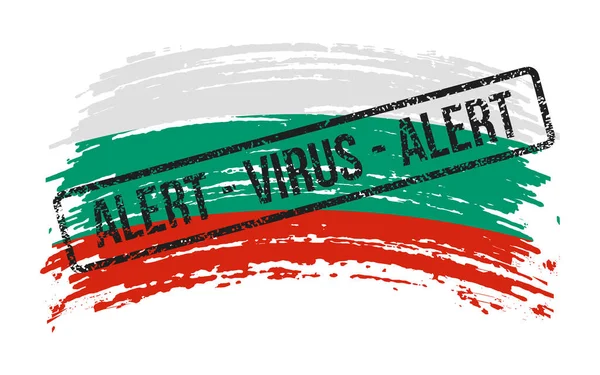 Bulgaarse Verscheurde Vlag Met Een Stempel Met Woorden Alert Virus — Stockvector