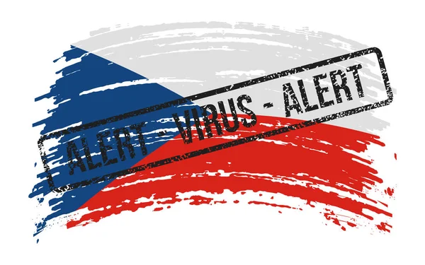 Tsjechië Verscheurde Vlag Met Een Stempel Met Woorden Alert Virus — Stockvector