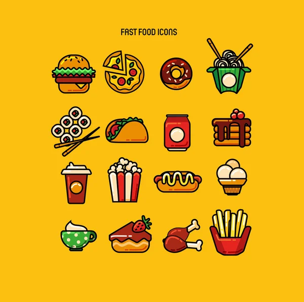 16 iconos de comida rápida — Archivo Imágenes Vectoriales