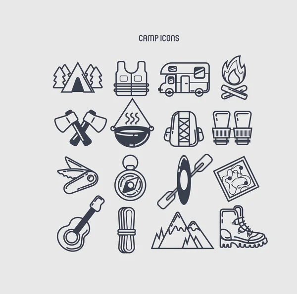 Set of 16 camp icons — Stock Vector