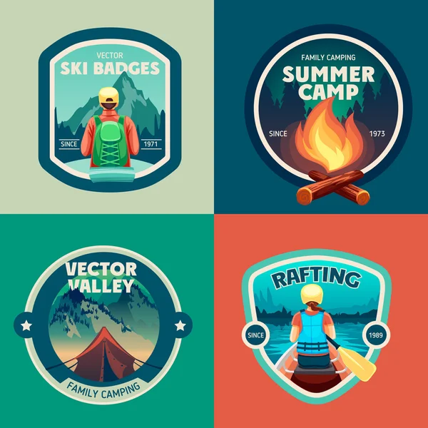 Set of outdoor adventure camp labels — Stock Vector