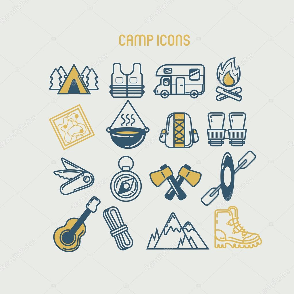 Set of 16 camp icons 