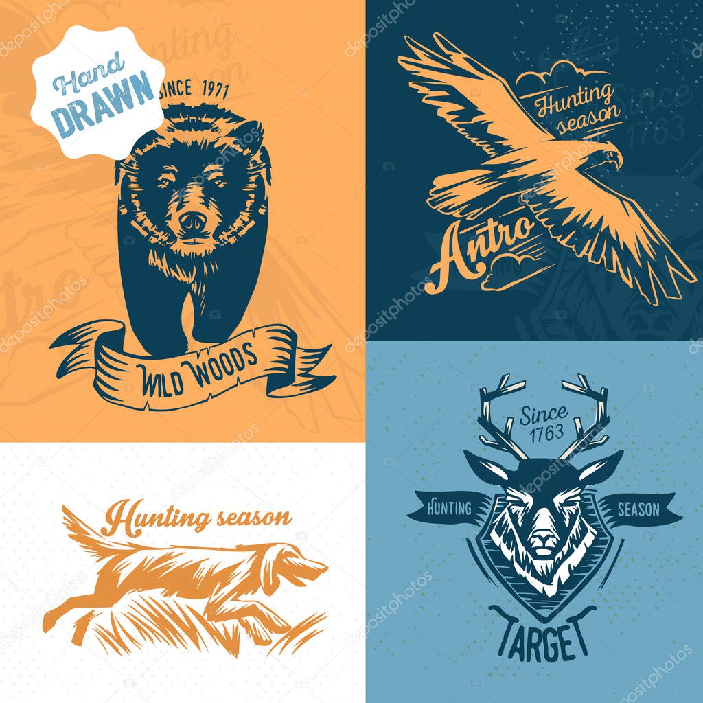 Hand draw labels and badges hunting season