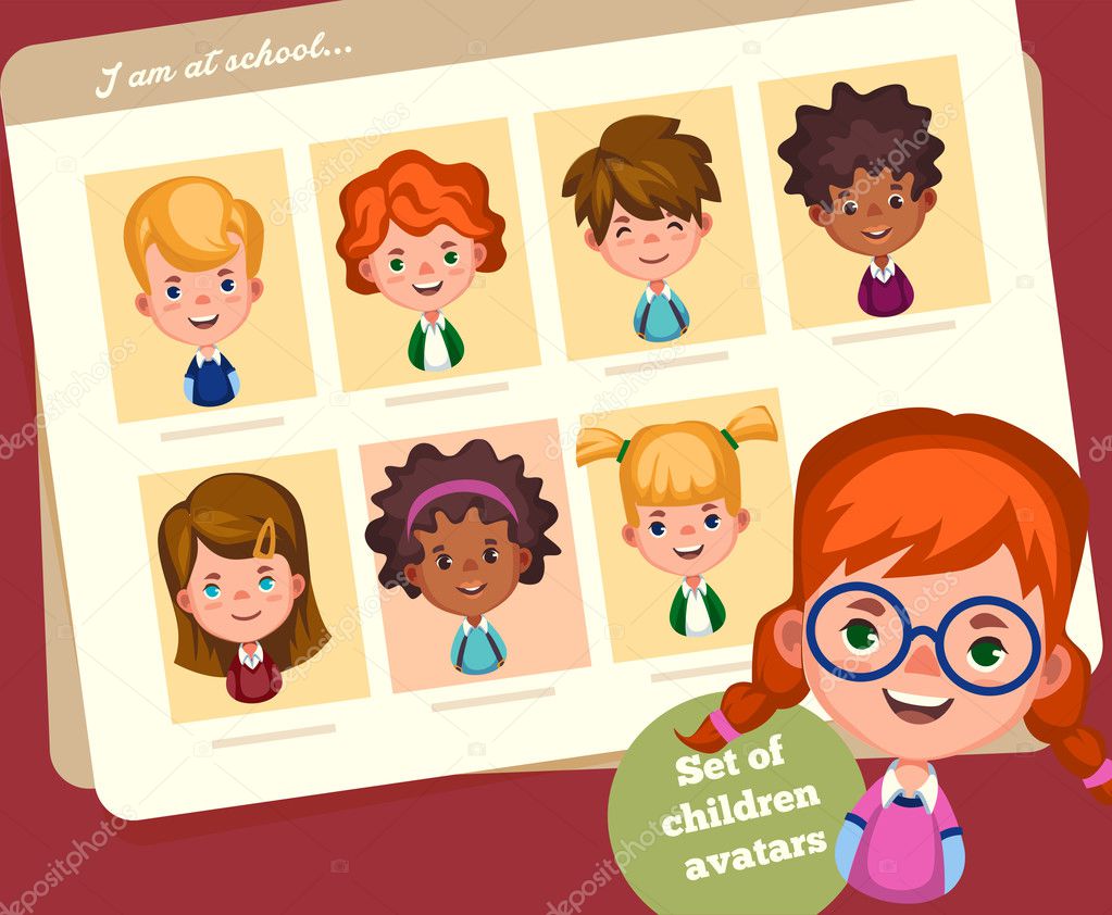 Set of children avatars. 