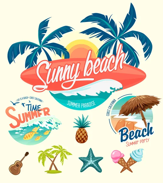 Set de insignias de surf de verano — Vector de stock