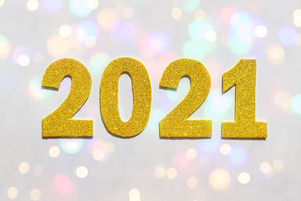 Новим 2021 Роком Святкування Золота Цифра 2021 Світло Плоский Прошарок — стокове фото