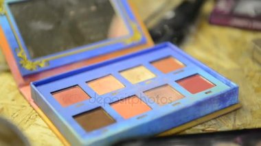 Paleti allık makyaj için fırça ile alarak yakın çekim çekim