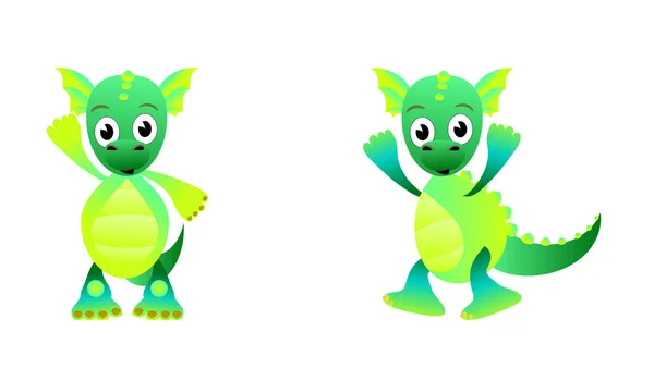 Dragon de dessin animé vert peint — Image vectorielle