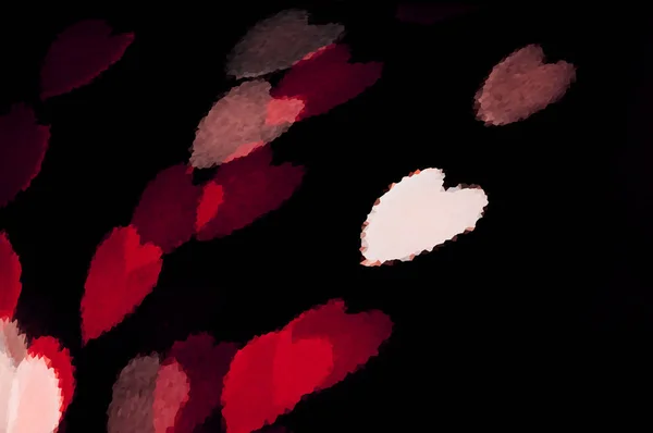 Soyut kırmızı kalp bokeh vizyon parlak fantezi kırmızı kalp, ışıklı ışık efekti ile kırmızı çerçeve içinde siyah arka plan tasarımı. — Stok fotoğraf